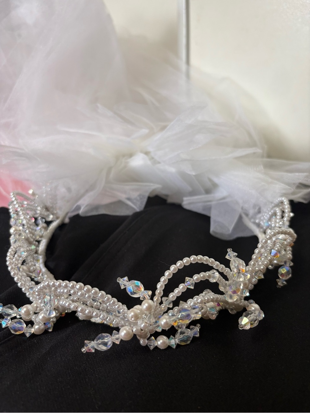 Pearl & Crystal Bridal Tiara Headband - White
